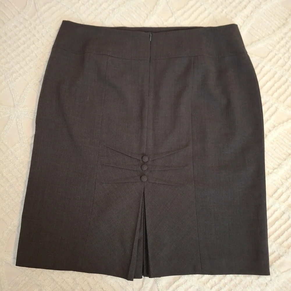 Tribal Womens 14 Pencil Skirt Charcoal Grey Back Pleat Button Detail Stretch‎
